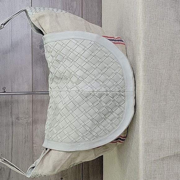 Claramonte Taupe Gray Canvas Leather Woven Slouch Shoulder Bag Hobo Handbag - Picture 2 of 13